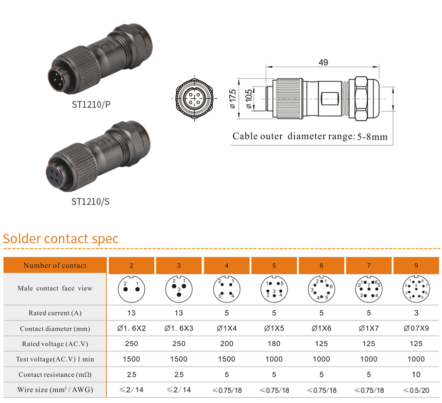 Inline Cable Connector for Different Industries WEIPU ST1210